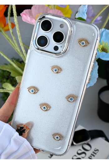 Go Aksesuar iPhone 14 Promax Compatible 3D Mini Evil Eye Design Epoxied Toy Case