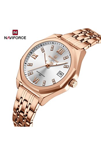 Naviforce Elegant Rose Gold Stainless Steel Men's Watch – White Dial Design