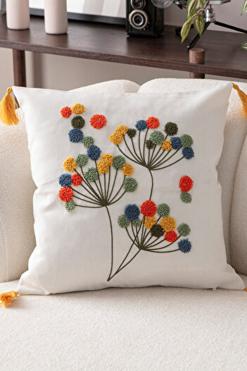 BUGİ HOME COLLECTİON Comfort Punch Pattern Throw Pillow Cover Square Decorative Bohemian Embroidered Sofa Pillowcase Poncho 45X45