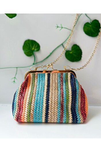 h&c bag butik Straw Style Woven Fabric Shoulder Bag & Kiss Lock Closure Versatile Daily Use