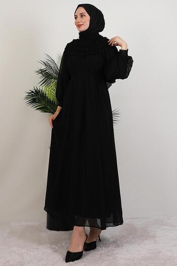 GİYZAMİLA Gipe Detail Chiffon Dress Black
