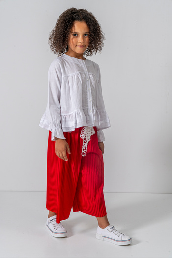 YUSALİ Pleated / Embroidered Floral Embroidered Blouse Pleated Woven Suit