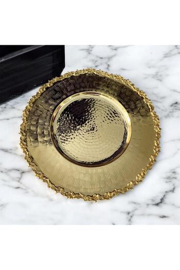 partridge store Metal Round Presentation Plate with Plated Feet 32cm Gold