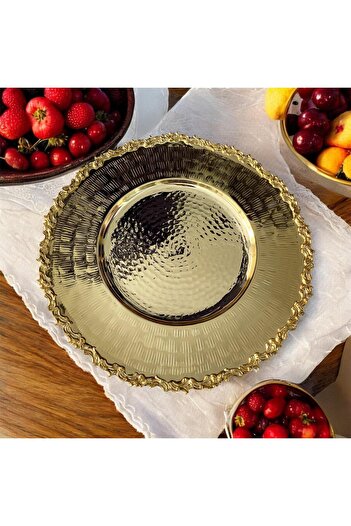 partridge store Metal Round Presentation Plate with Plated Feet 32cm Gold