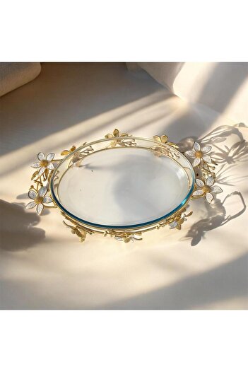 partridge store Daisy Glass Presentation Plate with Metal Legs 45 cm