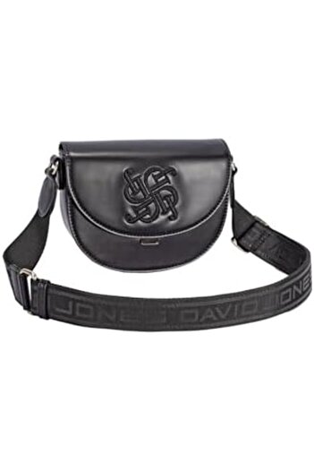David Jones Rounded Crossbody Bag, Leatherette, Golden Hardware, Flap-Over Design