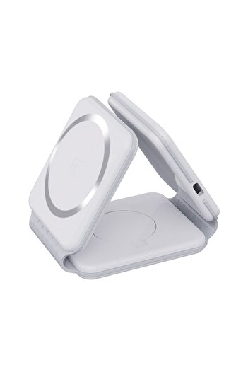 Juls Incarcator Wireless 3 in 1, Iphone Apple Watch Airpods Samsung, 30 W, Fast Charging, Magnetic, Alb