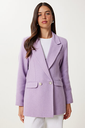 Happiness İstanbul Jachetă de damă, căptușită, elegantă, din tweed, cu nasturi, XL00005