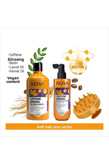 Agiva Caffeine Ginseng Shampoo 500 ml & Hair Tonic & Massage Comb Set of 3
