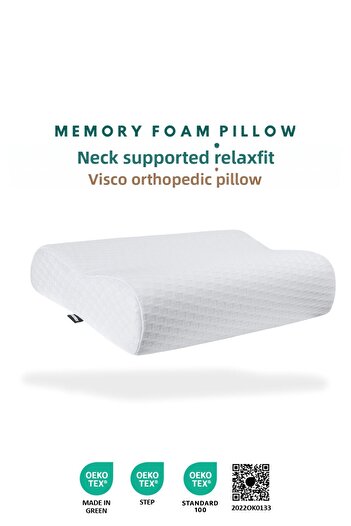 VİSCOTEX Pernă ortopedică Visco Relaxfit cu suport dublu pentru gât, 58x38x12/10cm, alb