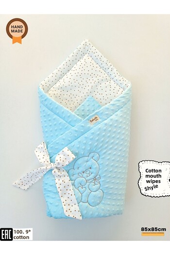 Bebella Blue Men's Chickpea Baby Blanket & Swaddle Teddy Bear Embroidered Hospital Outlet Newborn Cover / Quilt