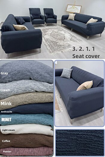 uzhanem Flexible Jacquard Cotton Sofa Cover - 3+2+1+1 Set, Stretch Elastic