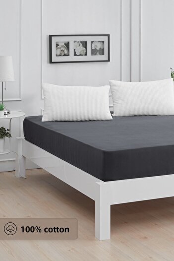 Mislina Home Roza Baby Kids Elastic Combed Cotton Sheet Anthracite