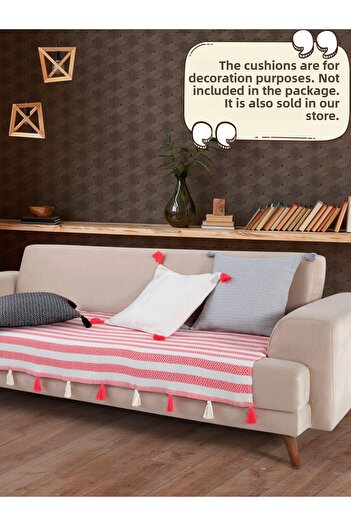 Lux Touch 115 x 200 cm Liva Pompom Coral Seat Cover - Shawl Tufted Sofa Duvan Sofa Bed Armchair