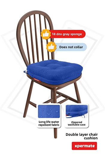 XPERMATE Pernă pentru scaun cu două straturi, 4 bucăți, husă lavabilă cu fermoar, rezistentă la apă și ulei, 42x42x8 albastru