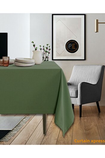 Perdexpress Soft Concept Velvet Textured Christmas Special Khaki Green Tablecloth