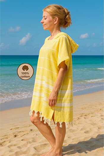 Formeya Cotton Adult Peshtemal Poncho Bathrobe Beach Towel Yellow