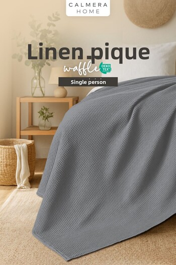 Calmera Linen Single Waffle Pike |   Bed & Sofa Cover - Shawl |   Premium Cotton - Summer |   Dark Gray
