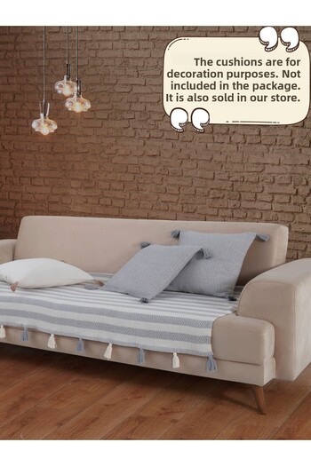 Lux Touch Liva Gray Pompom Sofa Cover - 115x200cm Sofa Duvan, Sofa Bed Armchair and Shawl Tufted