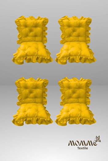 MoMMe Backrested Fringed Chair Cushion 45X45 cm Yellow Color