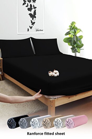 Vionel Home Cotton Ranforce Single and Double Black Elastic Sheet