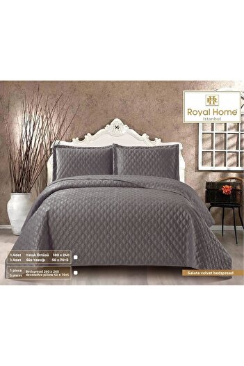 Royal Home Galata Velvet Double 3 Piece Bedspread Set Anthracite