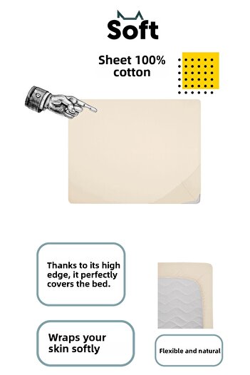 Hibboux Soft Fitted Single 100% Cotton Fitted Sheet - Ecru Beige 100X200 36