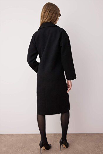 Trendyol Collection Black Double Breasted Oversize Long Cashmere Coat Twoaw26Kb00019