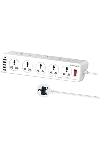 Promate Power Strip with USB Charging Ports, Universal 10 AC Outlets Surge Protect Extension with 20