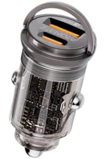 Promate Car Charger, Transparent 65W Ultra-Compact Car Adapter with USB Type-C Port, Qualcomm QC 3.0