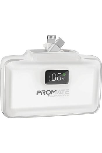 Promate Power Bank, 10000mAh Compact Power Bank with 20W USB-C™ In/Out Foldable Connector, Lightni
