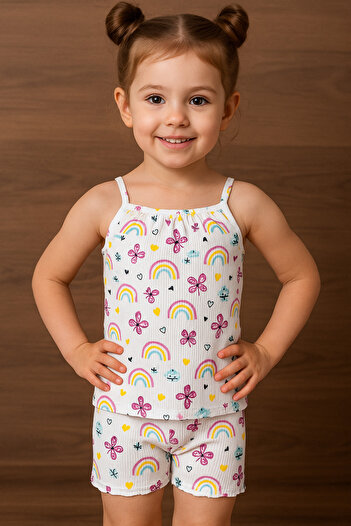 Fuar Baby Girl's Set with Strap 100% Cotton Camisole Shorts (Age 1-5)
