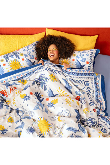 Zsa Zsa Zsu Set de lenjerie de pat din satin de bumbac Lahor 300 Tc King Size 240x220 cm Albastru
