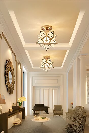 Luna Lighting Mira Model Yıldız Gold Renk Kaplama Metal Salon Yatak Mutfak Hol Modern Tavan Plafonyer Avize