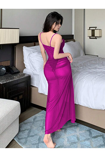 DOSESA Women's Fancy Long Slit Nightwear Night Dress
