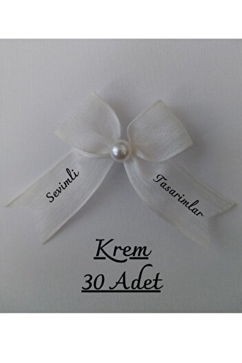 SEVİMLİ TASARİMLAR Pearl Detailed Naples Linen Ribbon Ready-Made Bow (30 Pieces)