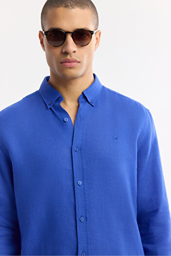 Avva Men's Saks Buttoned Collar 100% Linen Comfort Fit Shirt B002191