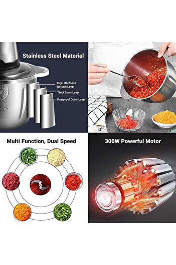 Denx Electric Meat Grinder, Food Processor Blender With 3L Stainless Steel Bowls, Vegetable Chopper