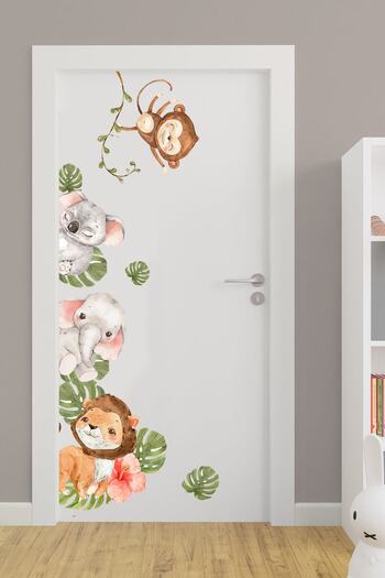 Kt Grup - Door Sticker - Watercolor Tropical Safari Animals Kids Room Door Sticker Set
