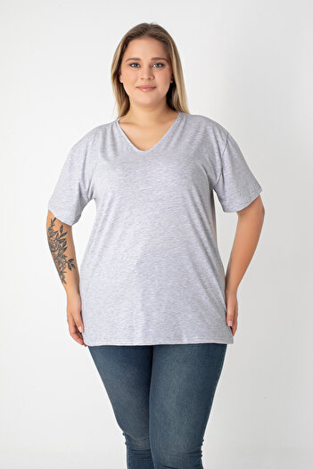 Orly More Slit Cotton Women's V-Neck Plus Size T-Shirt