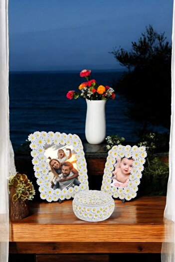 AYDİZAYN Double Daisy Frame and Decorative Polyester Sugar Bowl