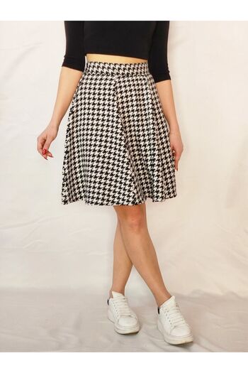 YAXİ Fusta clopot albă cu model Houndstooth