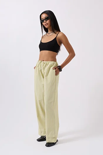Black Fashion Striped Elastic Waist Yellow Trousers