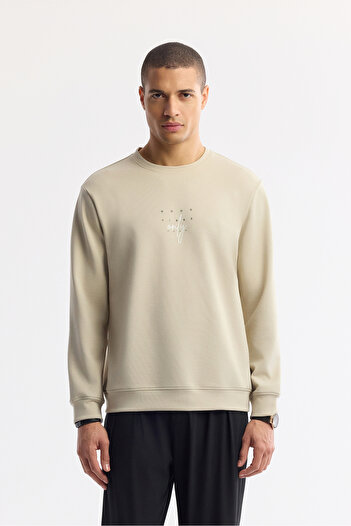 Avva Men's Regular Fit Stone Crew Neck Printed Bi-Stretch Interlock Sweatshirt A51Y1235