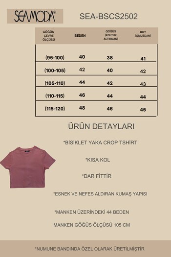 Seamoda Crew Neck Short Sleeve Crop Rib Tshirt Tile