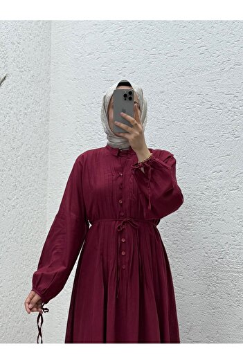 MİHRA STORE Σετ φορέματος Orelita με κουμπί μπροστά και πλισέ-BN4449 Claret Red