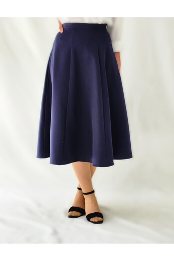 YAXİ Dark Blue Six Piece Maxi Woven Belted Skirt