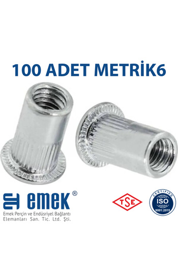 EMEK PERÇİN Yuvarlak (SİLİNDİR) Geniş Kafa (FLANŞLI) Çelik Somun Perçin M6 Metrik 6 - 100 Adet