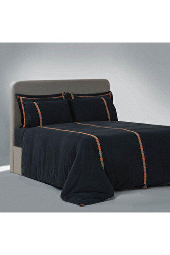 Ecocotton Hazar Double Duvet Cover Set - 100% Organic Cotton, Black Satin, 200x220 cm