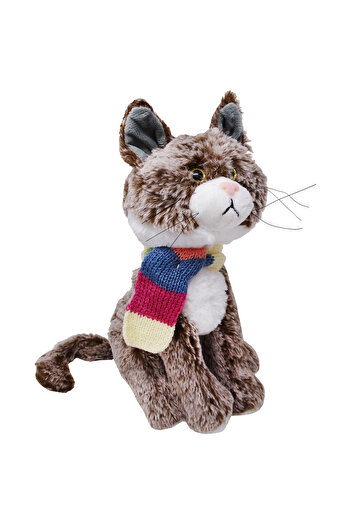 Salamandra Plush Cat with Scarf, Brown